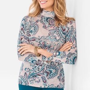 Chico's Paisley Lace-Print Mock-Neck Pullover medium Preowned coastal minimalist